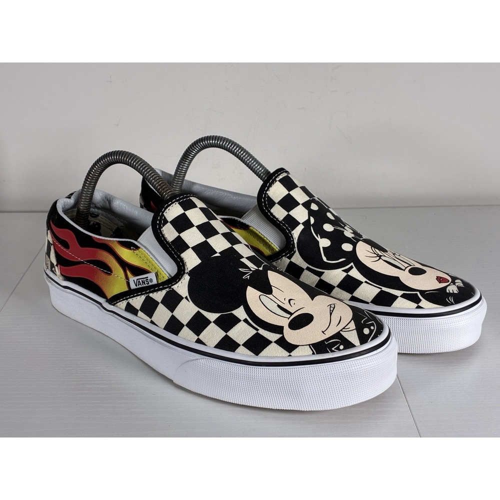 RARE Vans Disney Mickey & Minnie Flame Classic Slip On Sneakers Limited Size 8.5